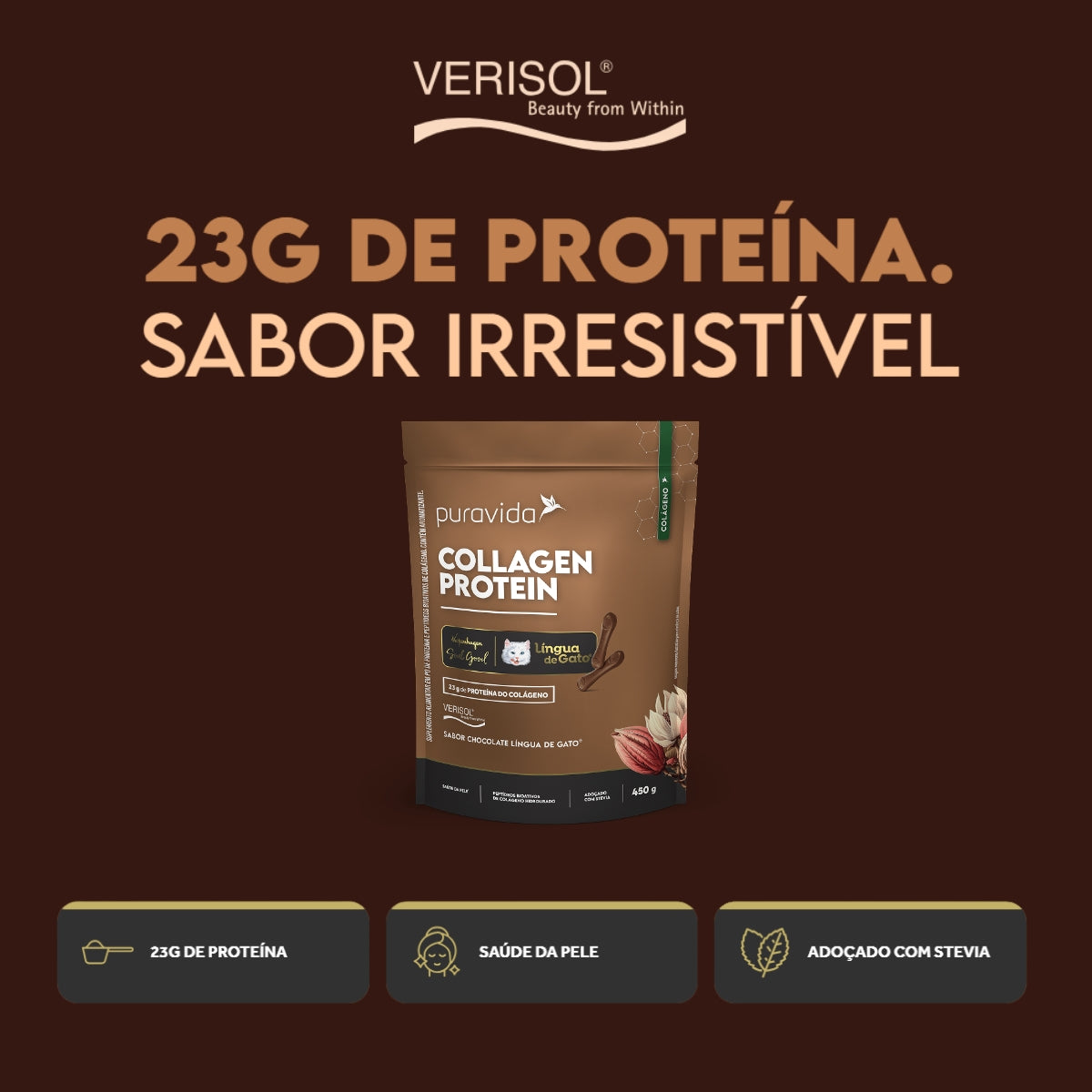 Collagen Protein Chocolate Língua de Gato Puravida | 450g