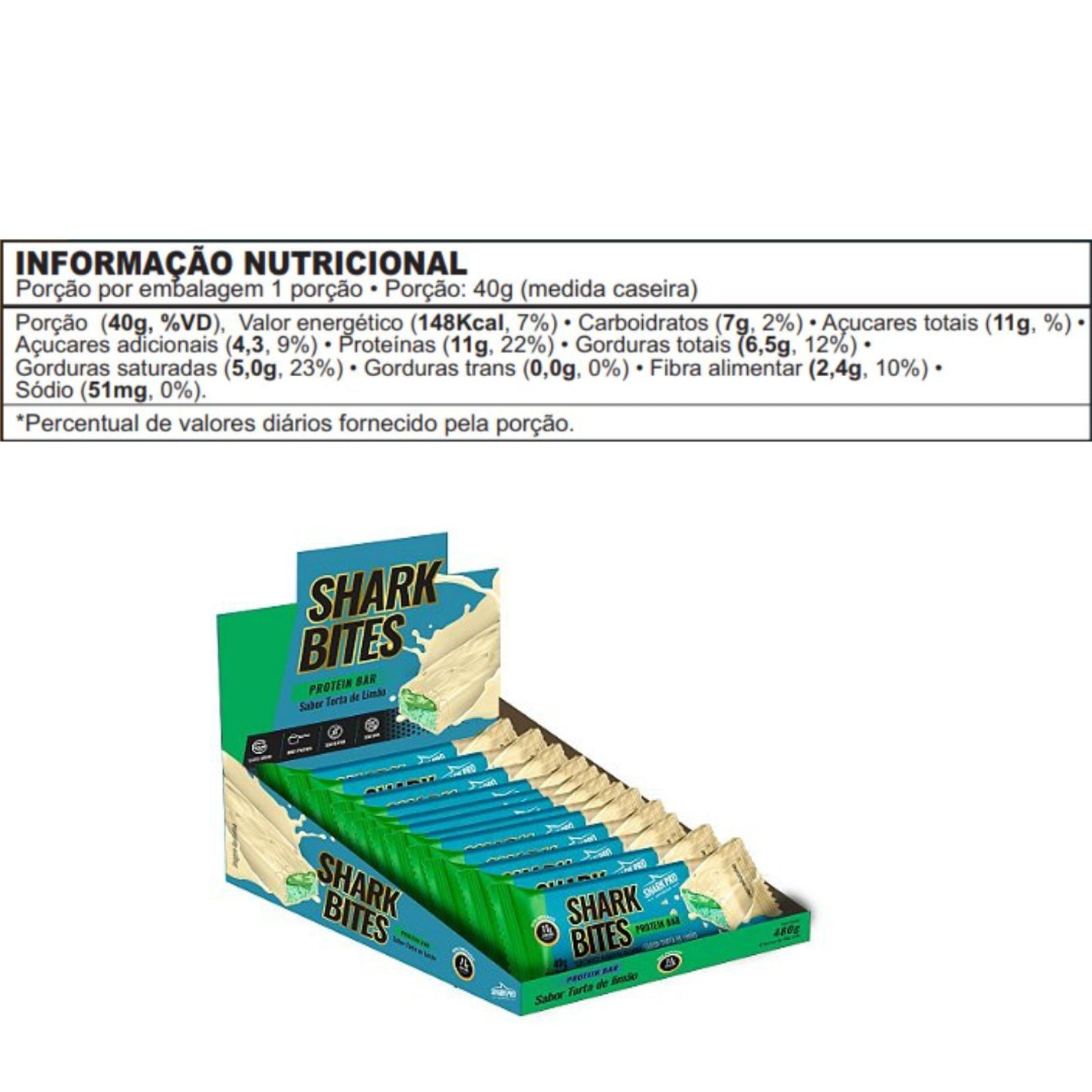 Barrinha Shark Bites Protein Bar Torta de Limão | 12x40g