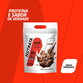 W100 Whey Concentrado Duplo Chocolate Nutrata | Refil 900g