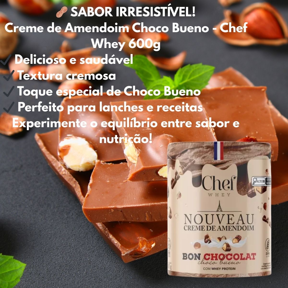 Creme de Amendoim Nouveau Sabor Choco Bueno Chef Whey | 600g