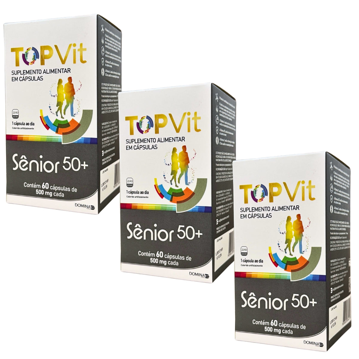 Kit 3x Multivitamínico TopVit Sênior 50+ Domina Farma | 60 cápsulas