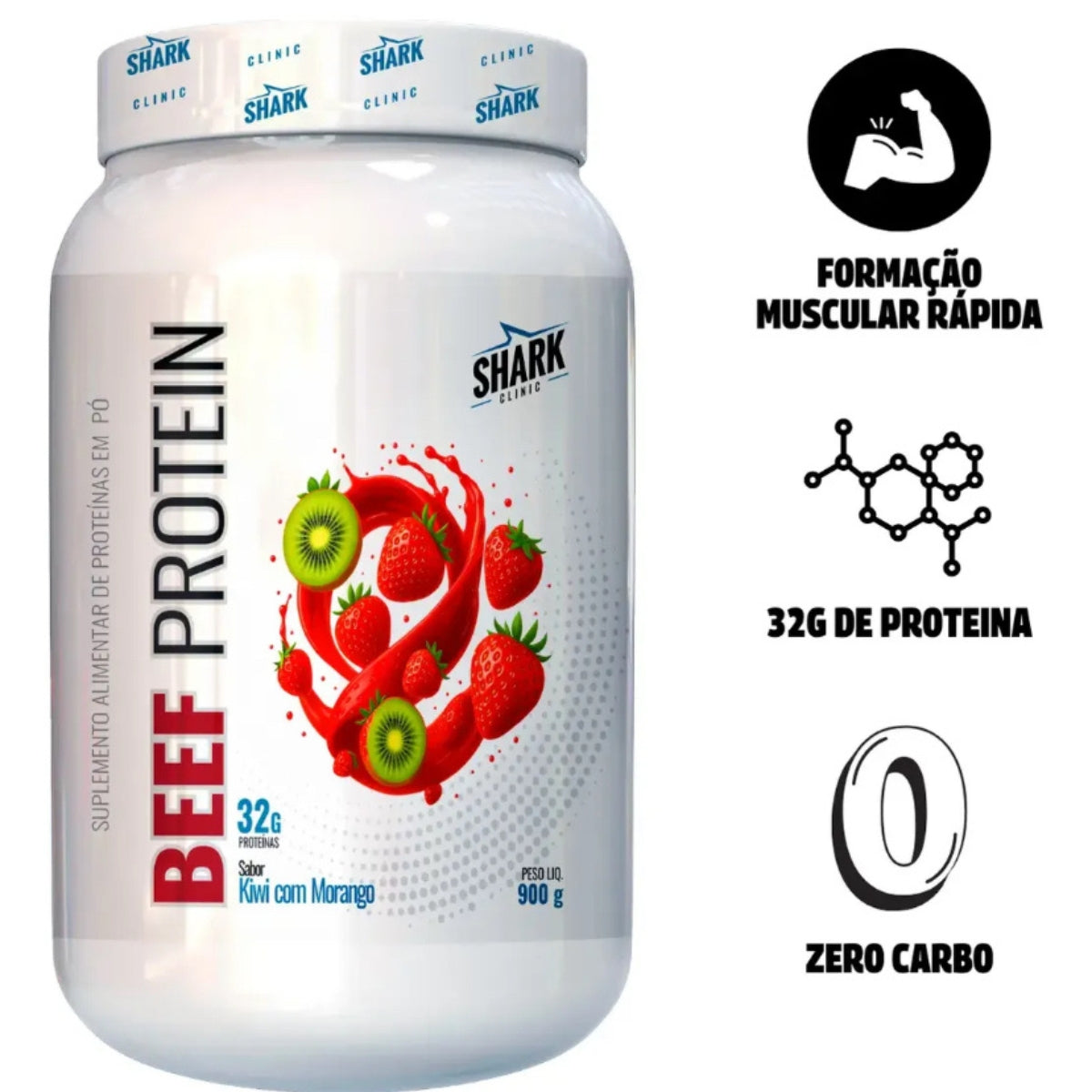 Whey Beef Protein Sabor Morango com Kiwi Shark Pro | 900g