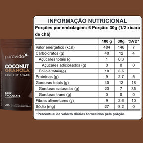 Coconut Granola Crunchy Snack Puravida Dark Chocolate | 180g