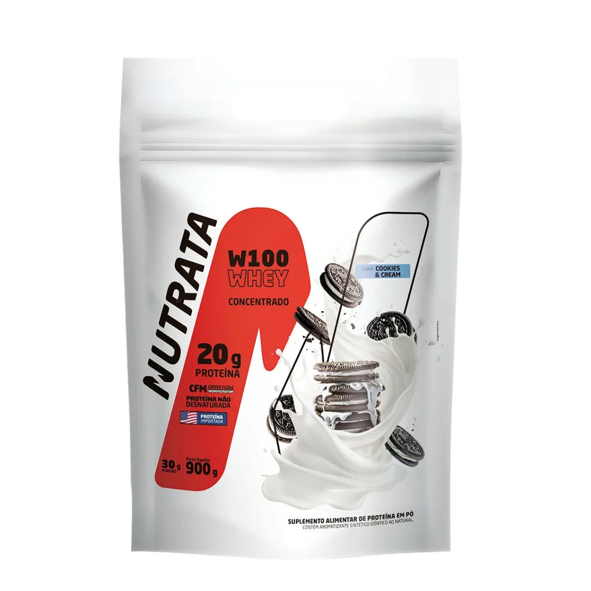 W100 Whey Concentrado Cookies e Cream Nutrata | Refil 900g