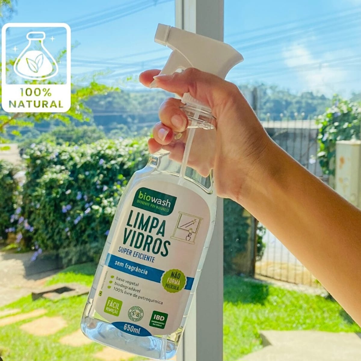 Limpa Vidros Biodegradável Sem Fragrância Biowash | 650ml