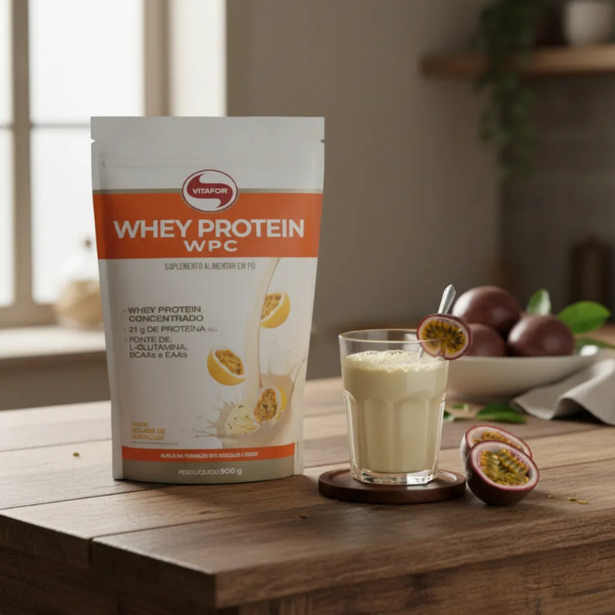 Whey Protein WPC Sabor Mousse de Maracujá Vitafor | Sachê 900g