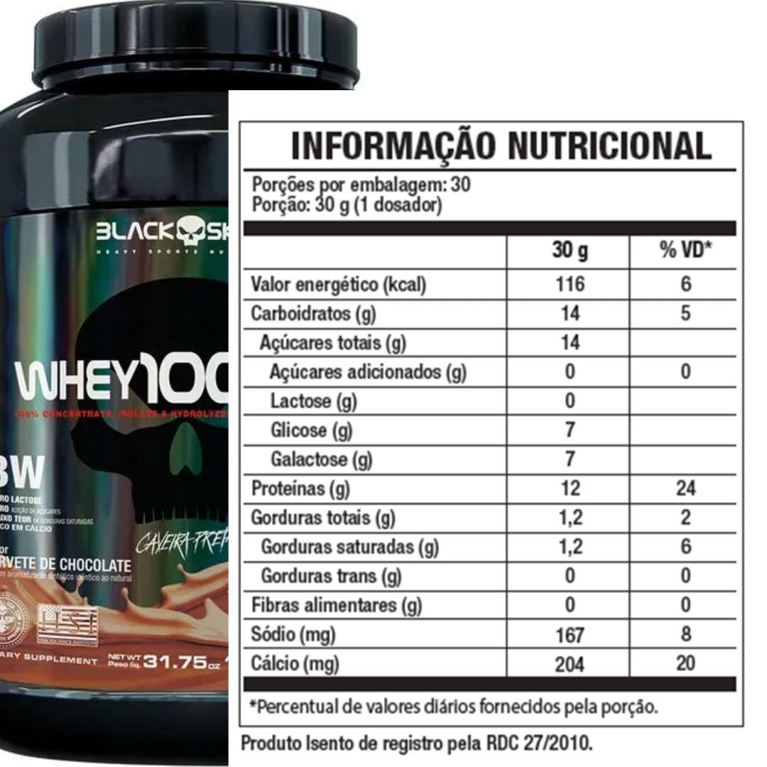 Whey 100%HD Gourmet Black Skull Sorvete de Chocolate | 900g