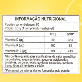 Vitamina D + K2 Mk7 + B12 Geovit Sabor Morango | 60 Comprimidos Mastigáveis