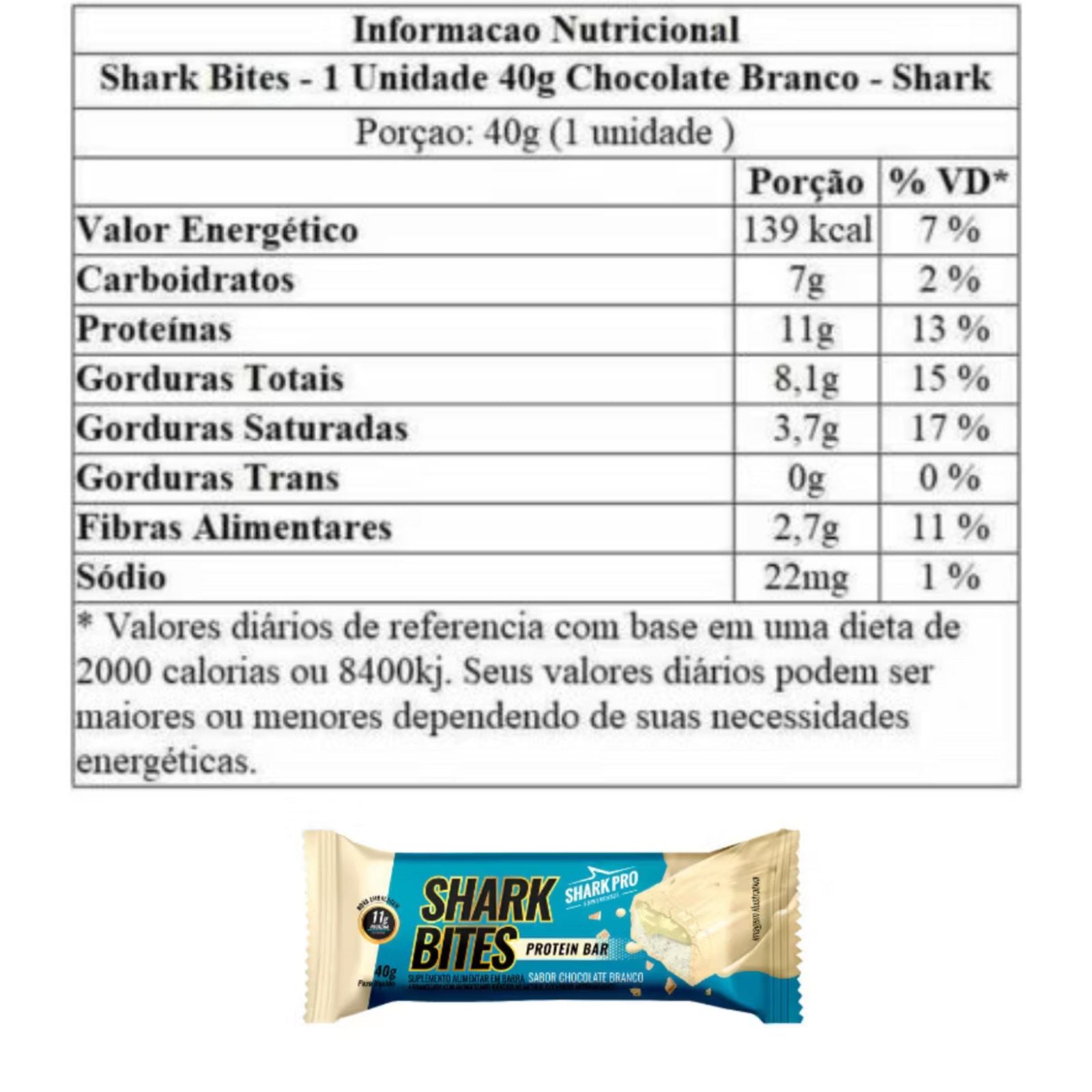 Barrinha Shark Bites Protein Bar Chocolate Branco | 12x40g