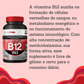 Vitamina B12 9,94mg Vegana Clinicmais | 30 cápsulas