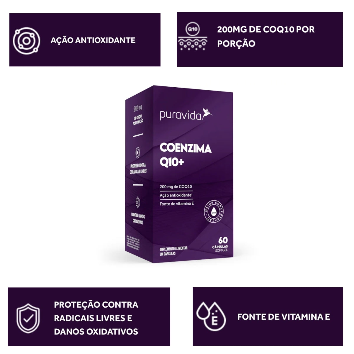 Coenzima Q10+ 200mg Puravida | 60 cápsulas