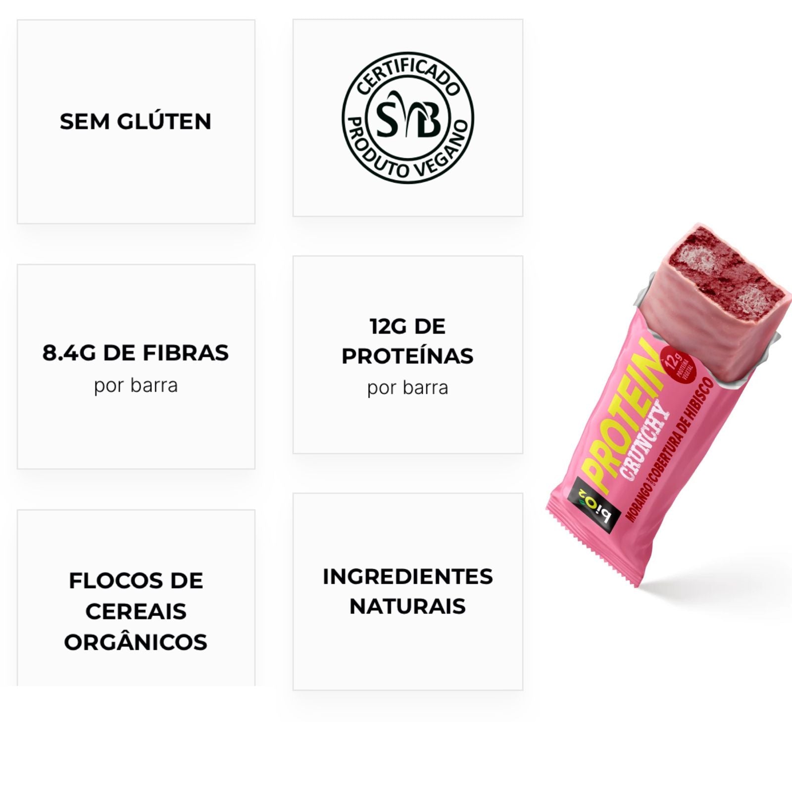Barra BiO2 Protein Crunchy Morango com Cobertura de Hibisco | 9x50g