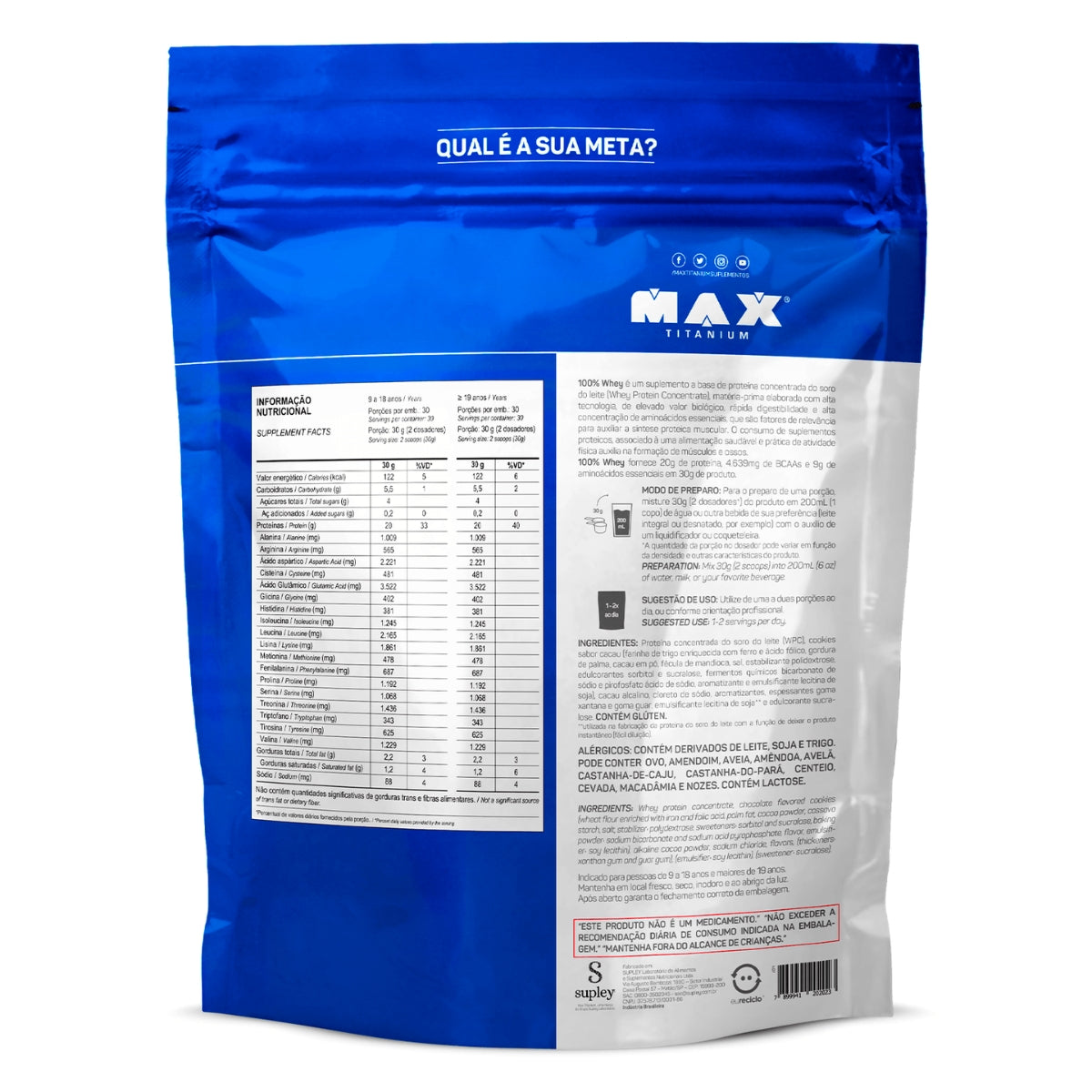 100% Whey Max Titanium Cookies e Cream | 900g