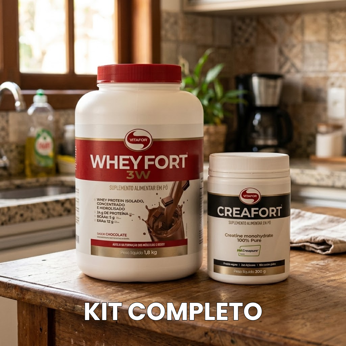 Whey Fort Chocolate (1,8kg) + Creatina Creapure (300g) – Vitafor