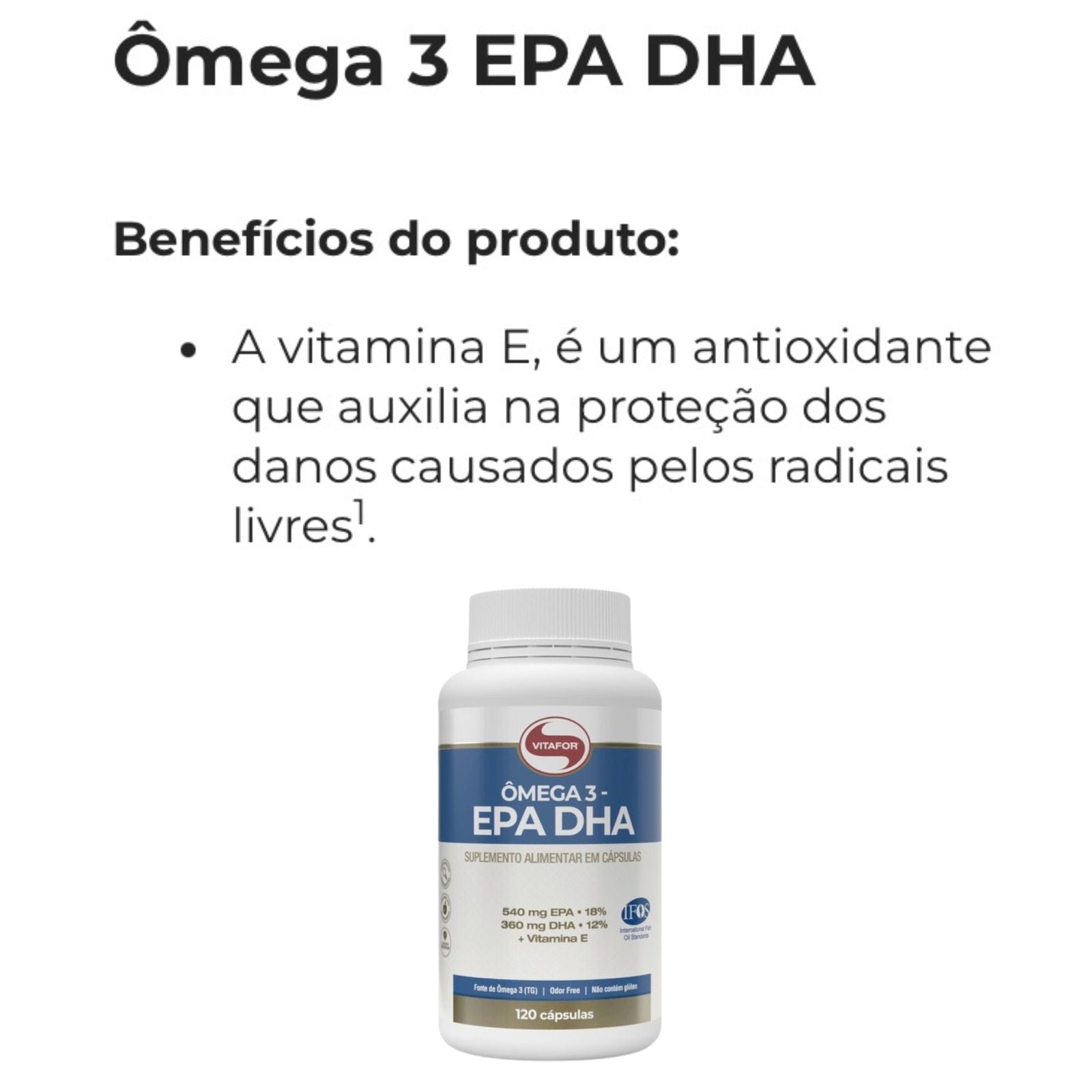 Ômega 3 Vitafor EPA DHA + Vitamina E | 120 Caps
