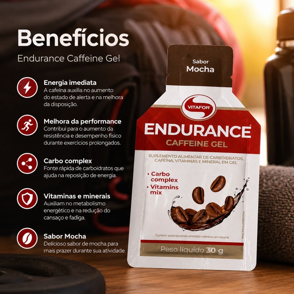 Endurance Caffeine Gel Mocha Vitafor | Sachê unitário 30g