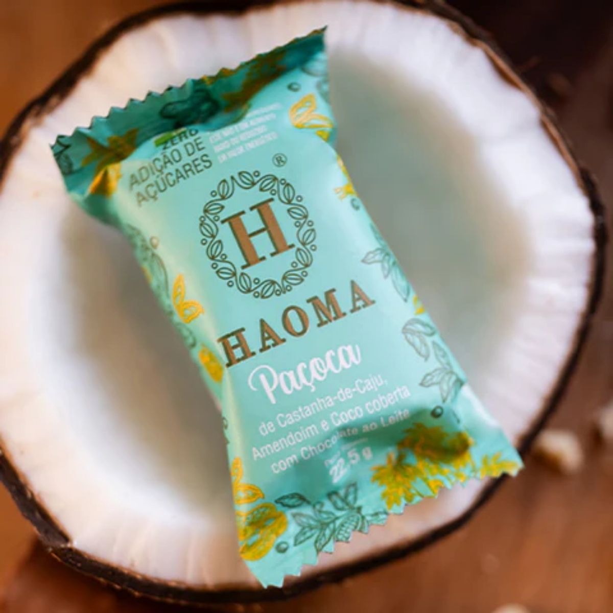 Paçoca de Castanha de Caju Amendoim e Coco com Chocolate Linha Stevia Haoma | 225g