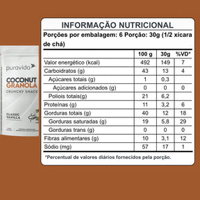 Coconut Granola Crunchy Snack Puravida Baunilha | 180g