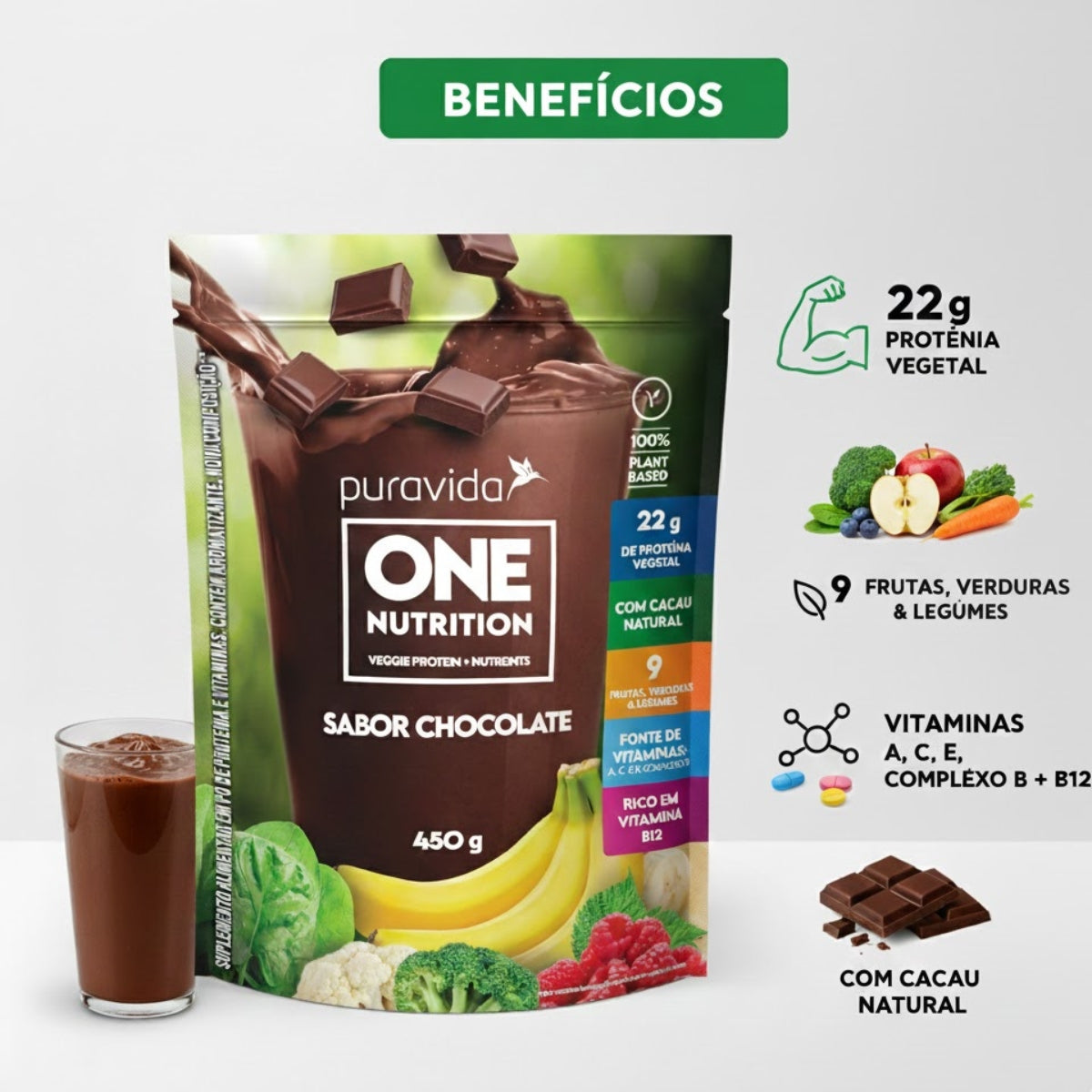 One Nutrition Veggie Protein +  Nutrients Sabor Chocolate Puravida | 450g