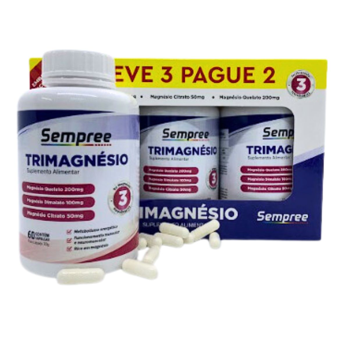 Trimagnésio 350mg Leve 3 Pague 2 Sempree | 180 cápsulas