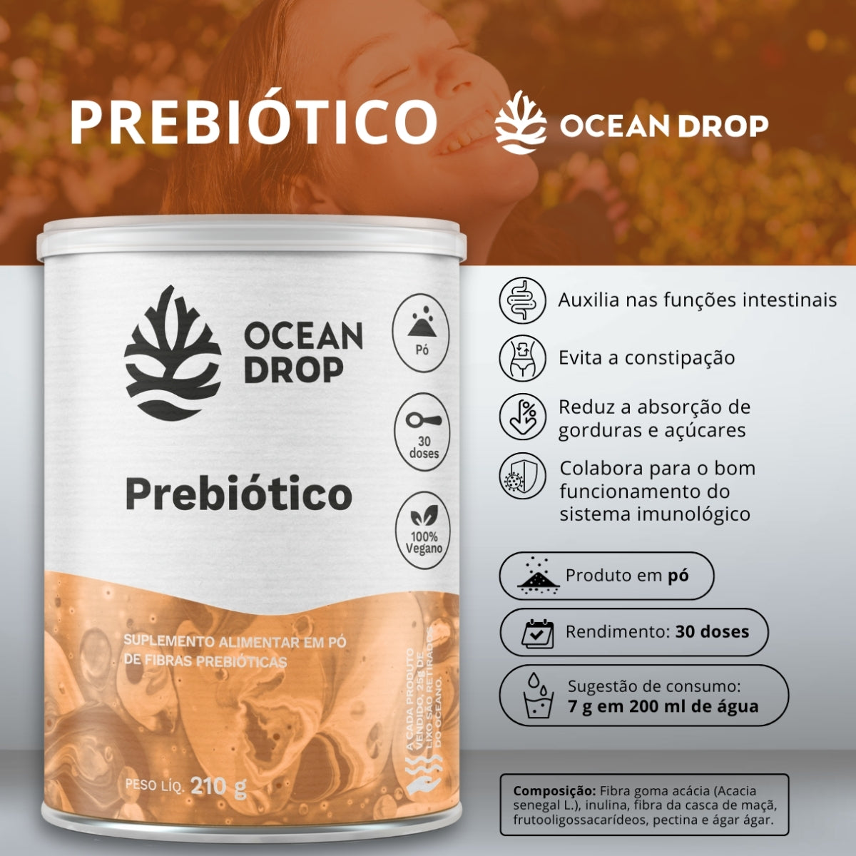Prebiótico em pó Ocean Drop | 210g