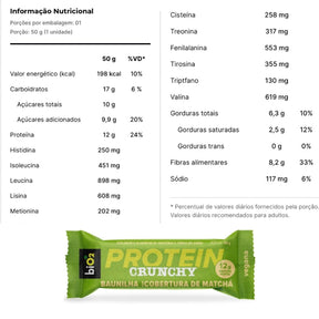Barra BiO2 Protein Crunchy Baunilha com Cobertura de Matchá | 9x50g