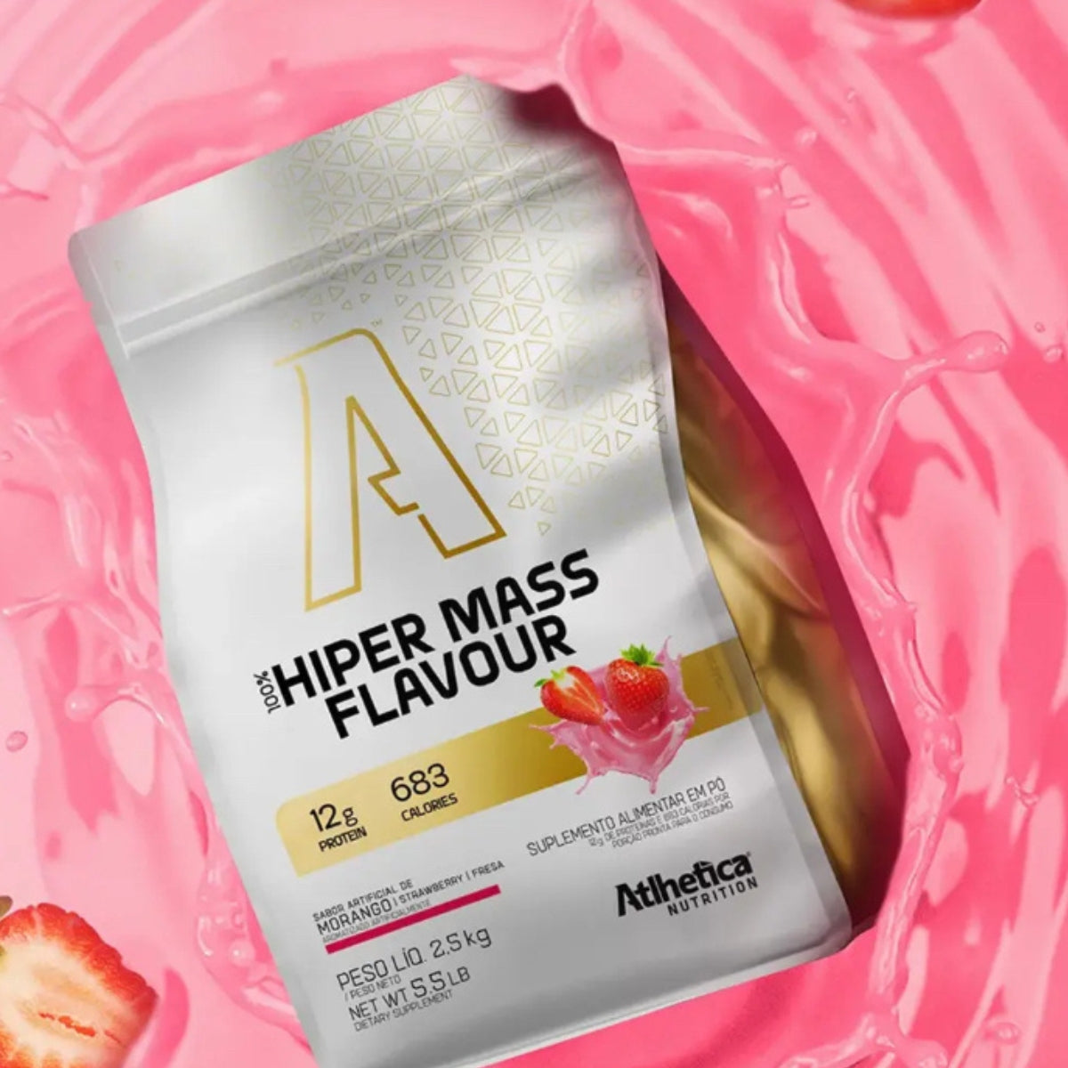 100% Hiper Mass Flavour Sabor Morango Atlhetica Nutrition | 2,5kg