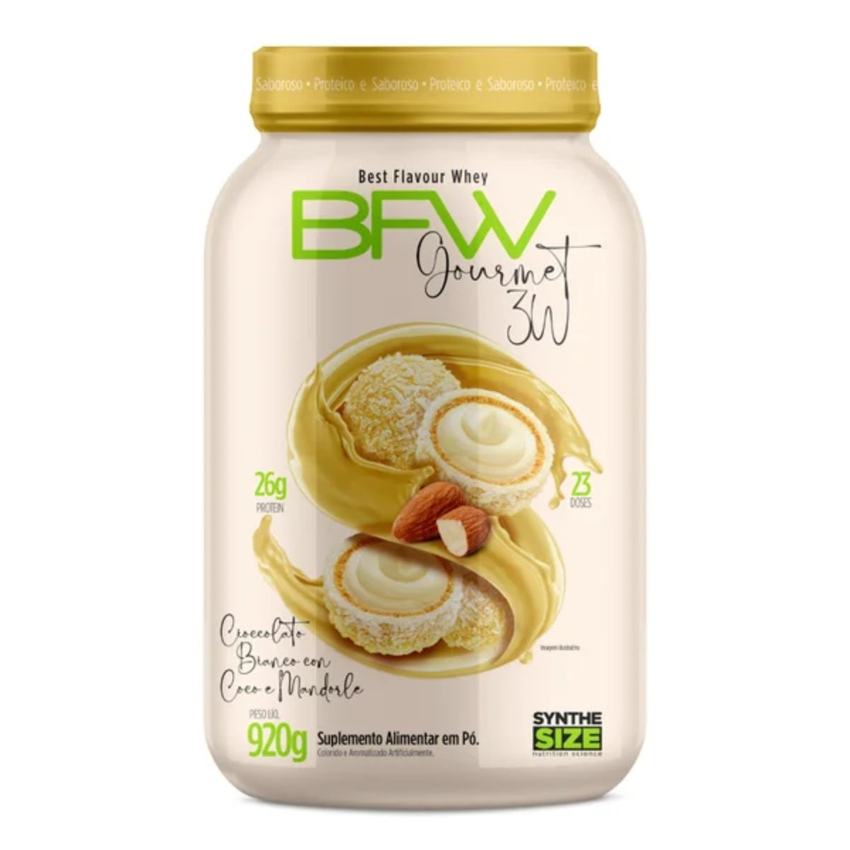 Best Flavour Whey Gourmet 3W Chocolate Branco com Coco e Amêndoas Synthe Size | 920g