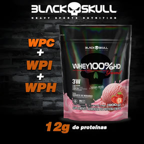 Whey 100%hd Gourmet Black Skull Sorvete De Morango | Refil 900g