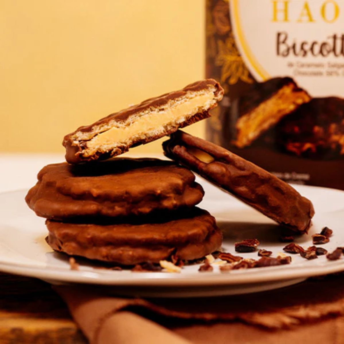Biscottino Caramelo Salgado Chocolate 56% Cacau Haoma Linha Stevia | 168g