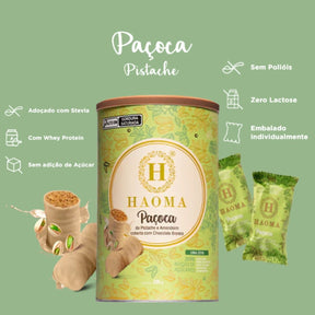 Paçoca de Pistache e Amendoim com Chocolate Branco Linha Stevia Haoma | 225g