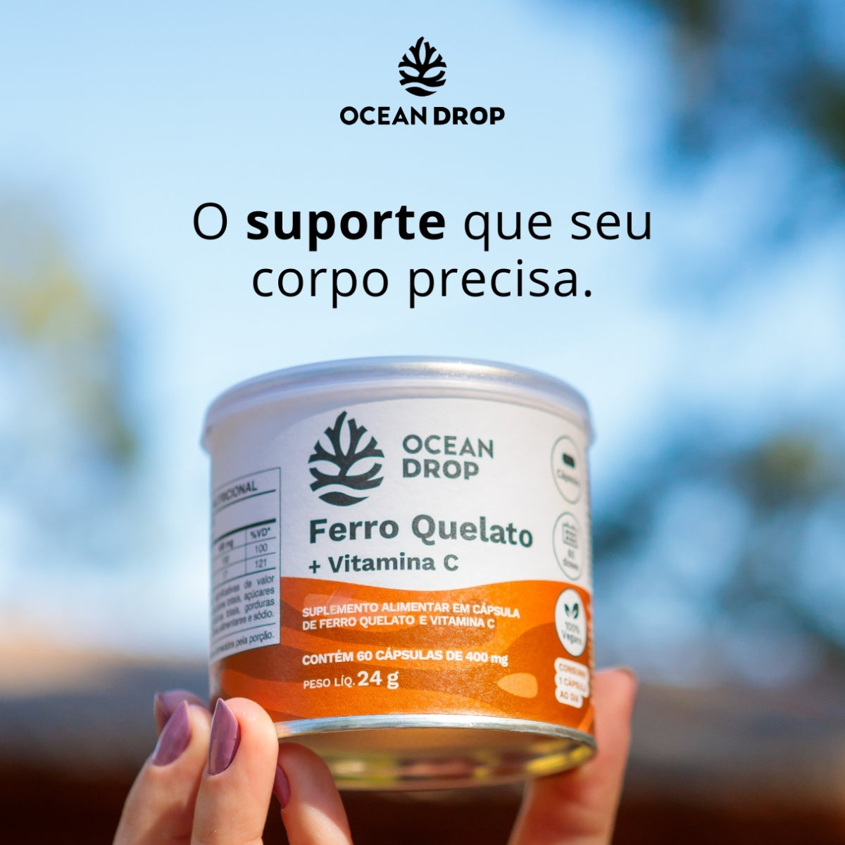 Ferro Quelato + Vitamina C Ocean Drop | 60 cápsulas