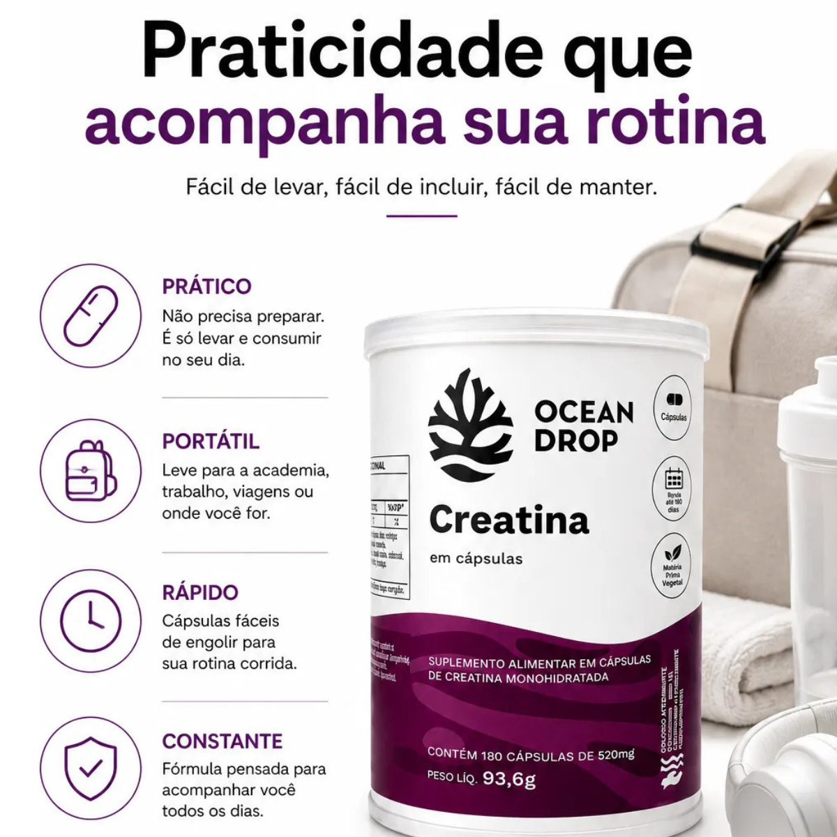 Creatina em Cápsulas Ocean Drop | 180 caps