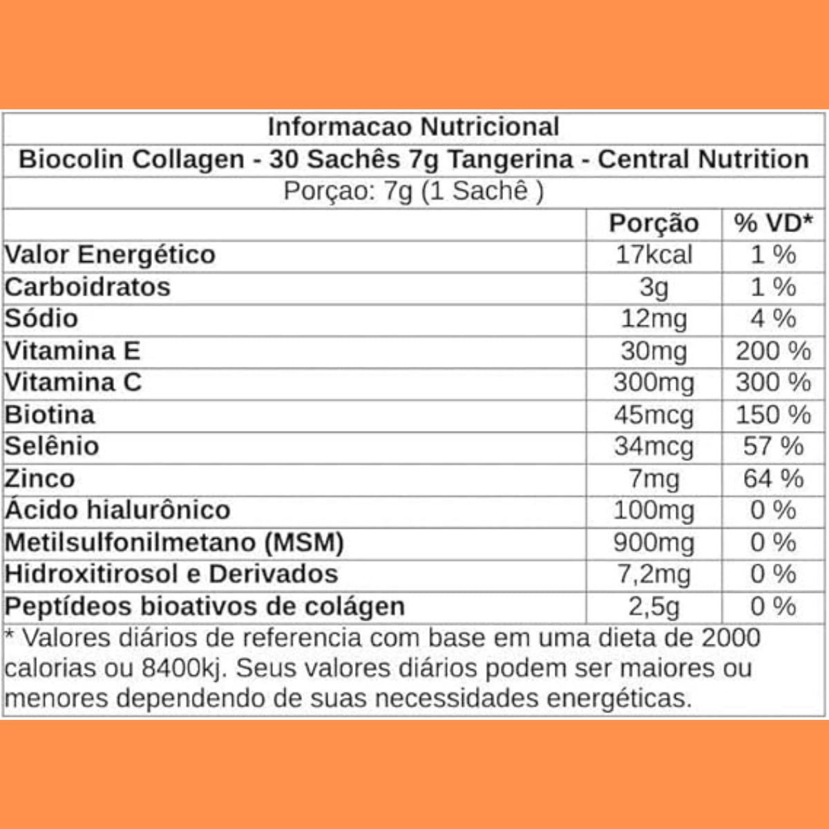 Biocolin Collagen 7g Tangerina Central Nutrition | 30 sachês