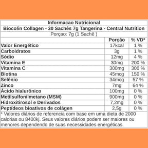 Biocolin Collagen 7g Tangerina Central Nutrition | 30 sachês
