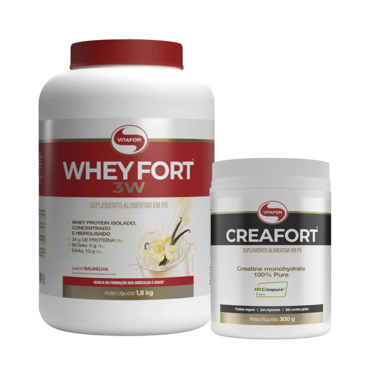 Whey Fort Baunilha (1,8kg) + Creatina Creapure (300g) – Vitafor