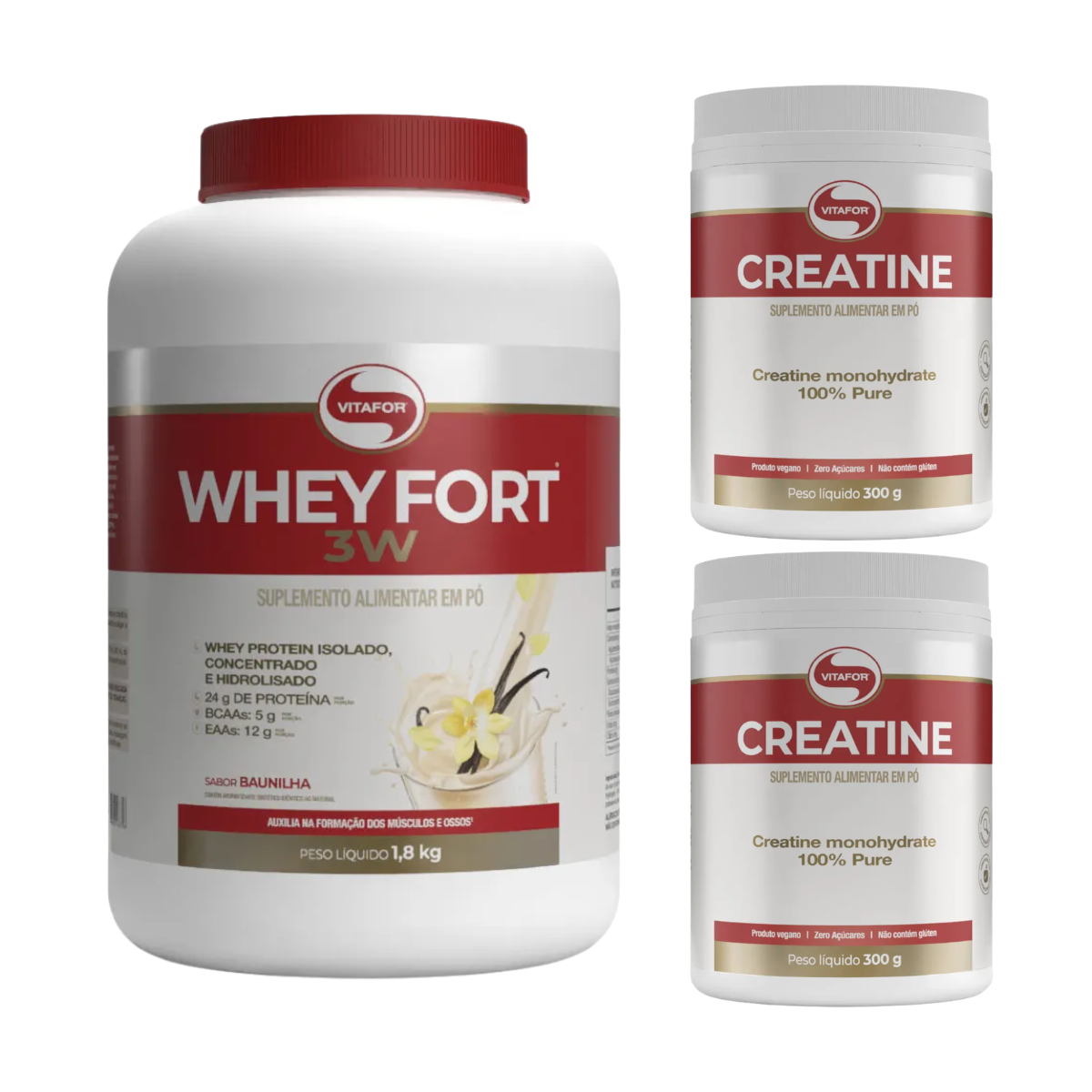 Whey Fort Baunilha (1,8kg) +2 Creatinas de (300g) – Vitafor