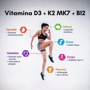 Vitamina D + K2 Mk7 + B12 Geovit Sabor Morango | 60 Comprimidos Mastigáveis
