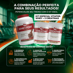 Whey Fort Chocolate (1,8kg) +2 Creatinas de (300g) – Vitafor