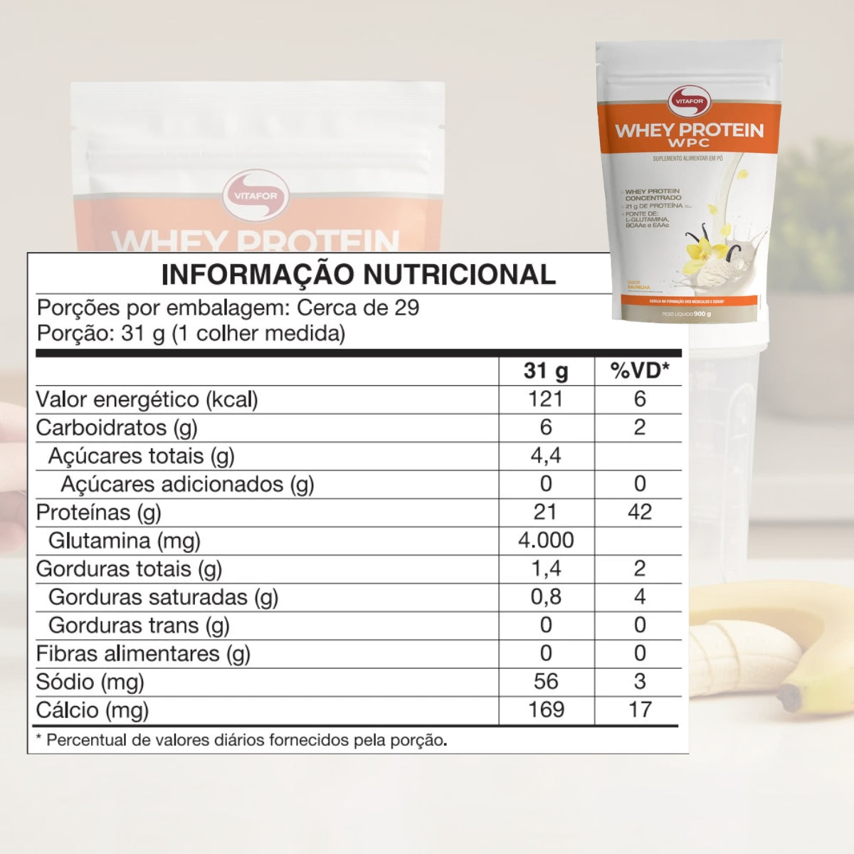Whey Protein WPC Sabor Baunilha Vitafor | Sachê 900g