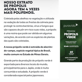 Premium Própolis Verde 10mg Puravida Alta Concentração | 60 Cápsulas