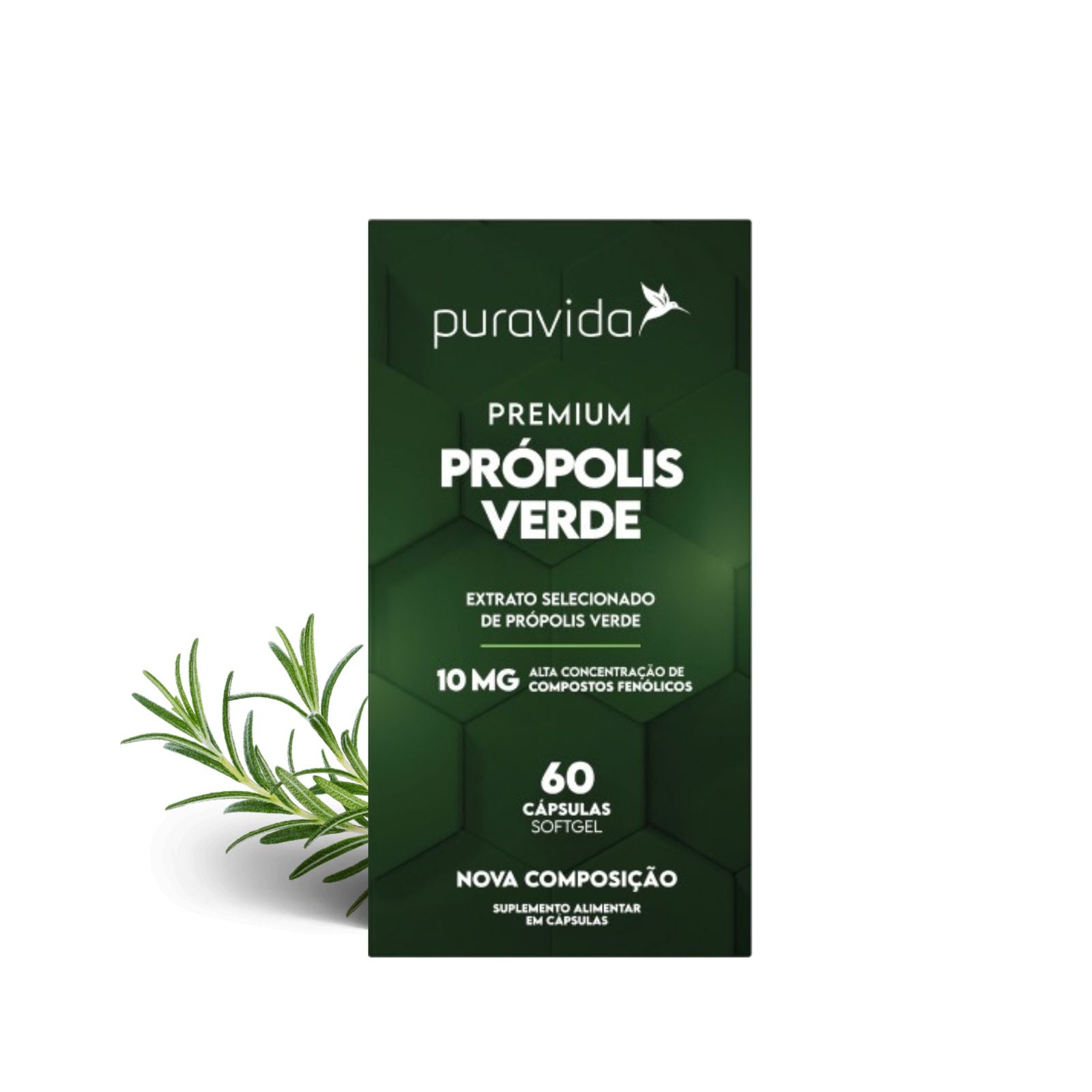 Premium Própolis Verde 10mg Puravida Alta Concentração | 60 Cápsulas