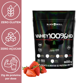Whey 100%hd Black Skull Morango | Refil 900g