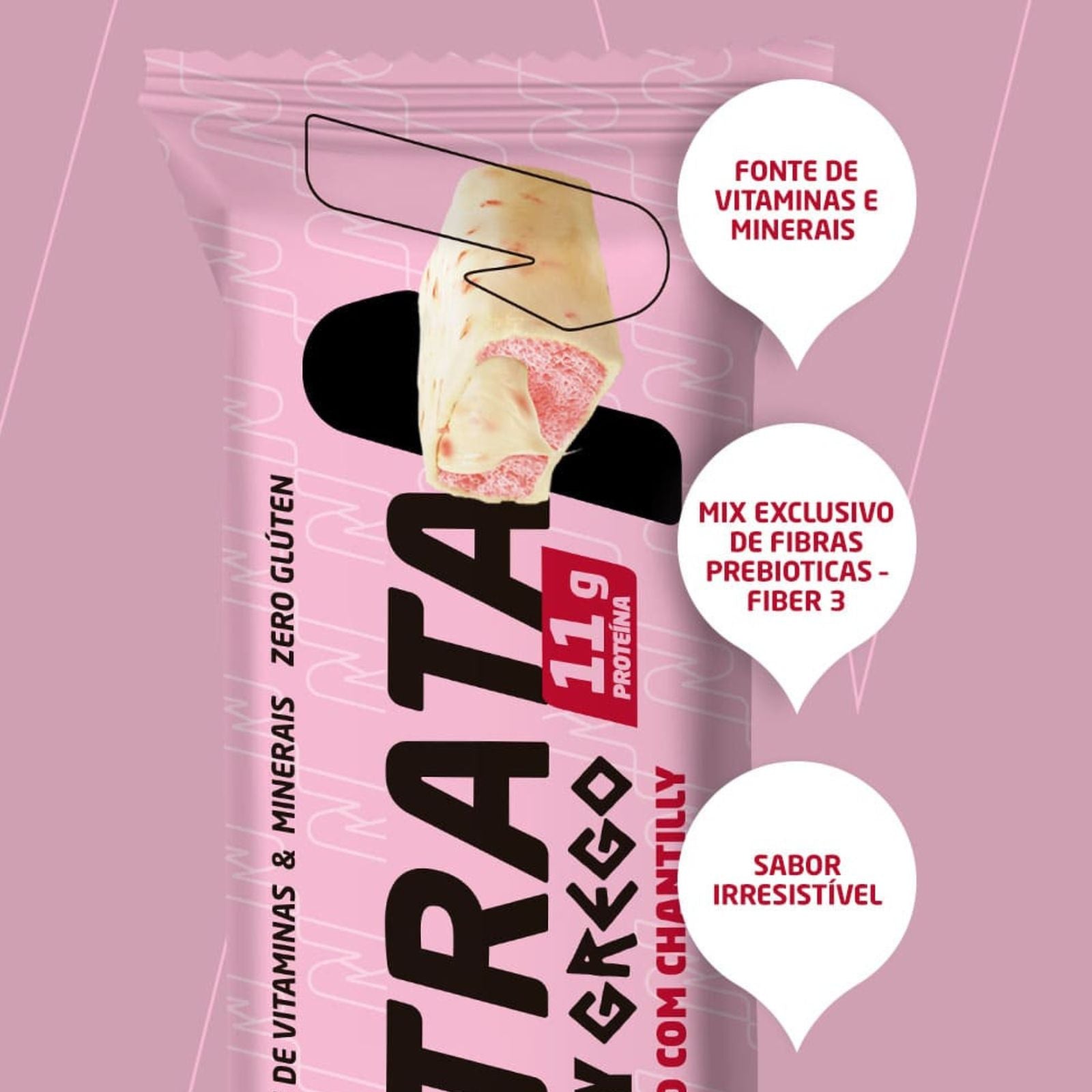 Barra Whey Grego Morango com Chantilly Nutrata | 12x40g