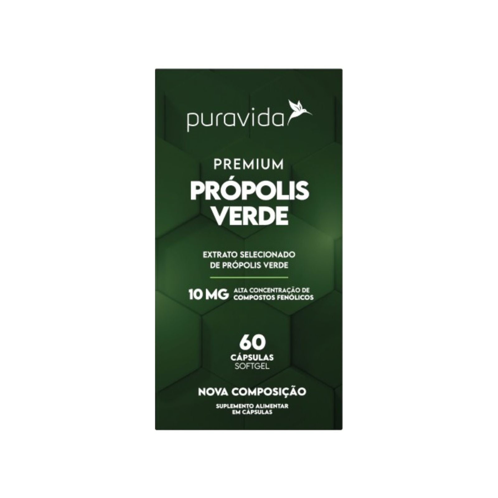 Premium Própolis Verde 10mg Puravida Alta Concentração | 60 Cápsulas