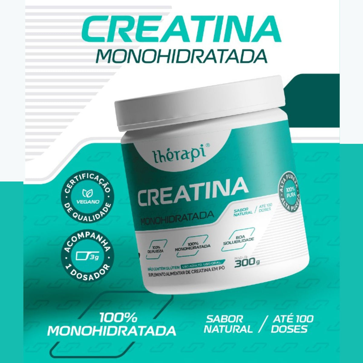 Kit 100% Pure Whey Protein Probiótica Baunilha 900g + Creatina Thérapi 300g