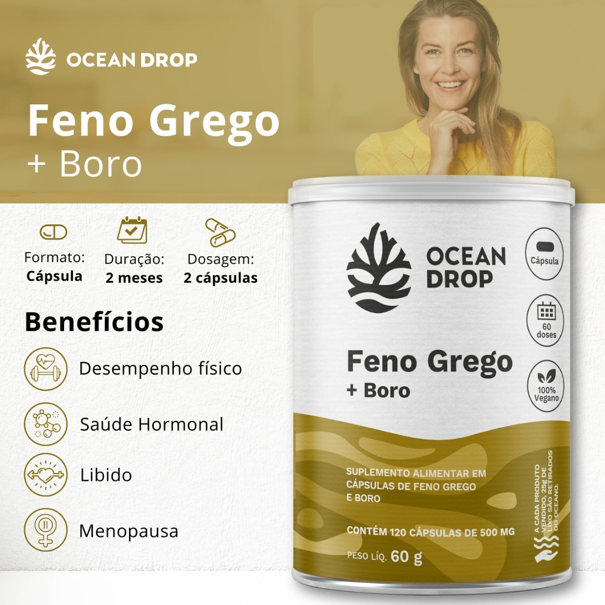 Feno Grego + Boro Ocean Drop | 120 cápsulas