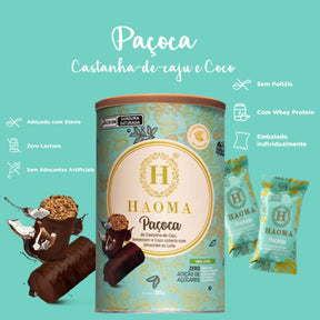 Paçoca de Castanha de Caju Amendoim e Coco com Chocolate Linha Stevia Haoma | 225g