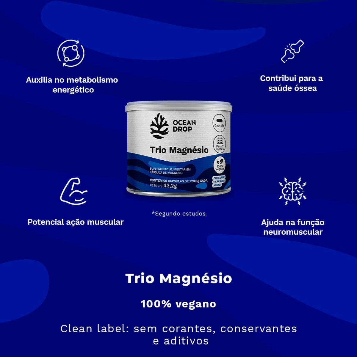 Trio Magnésio 720mg Ocean Drop | 60 cápsulas