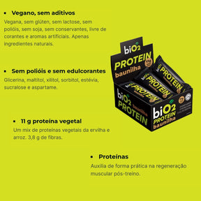 Barra de Proteína Vegana Sem Glúten BiO2 Sabor Baunilha | Cx 12 barrinhas
